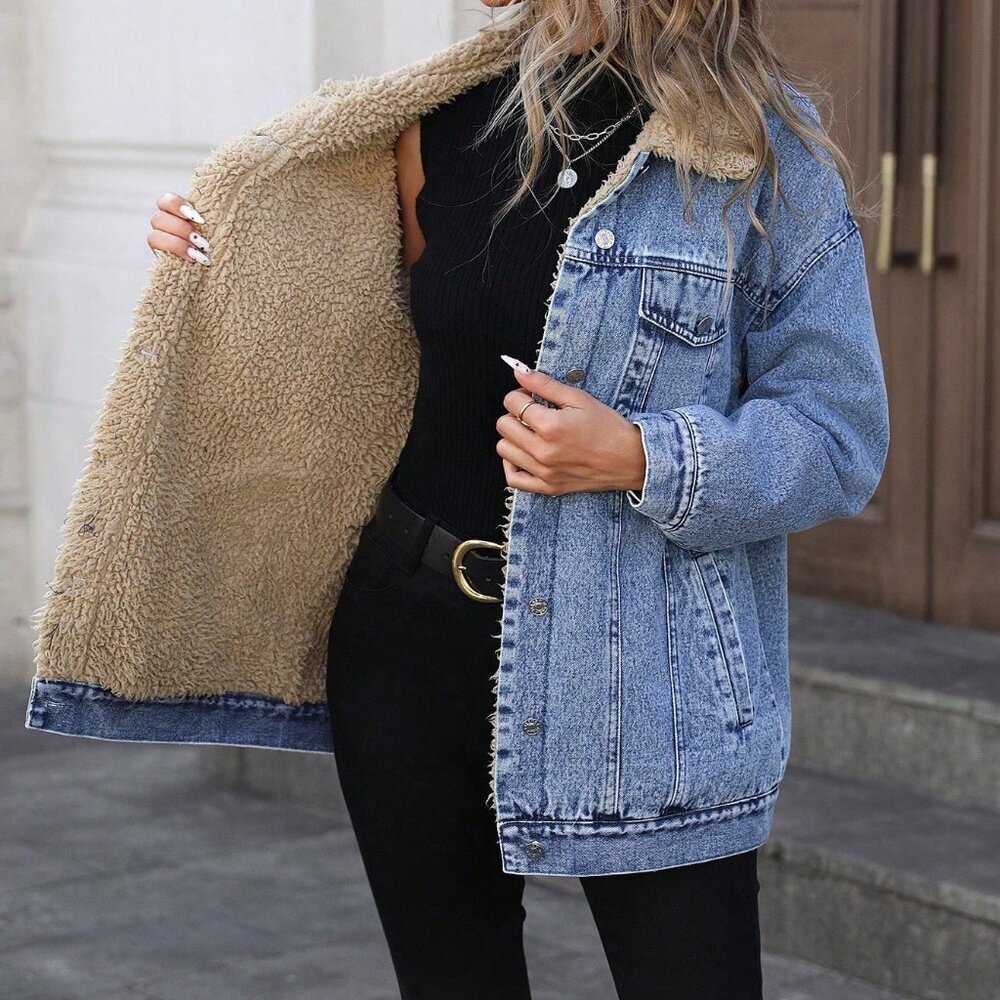 Blue Casual Women's Thermal Lined Windbreaker Jacket
